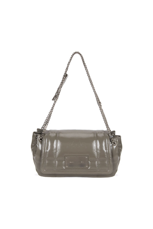 GLOSSY QUILTING MEDIUM CHAIN BAG IN GREY