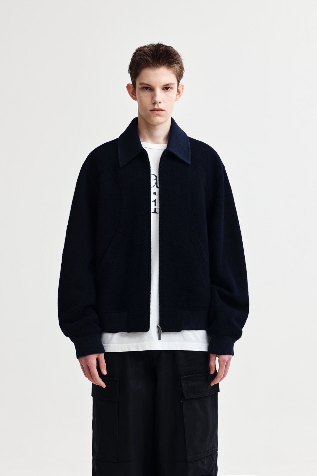 CURVED POINT WOOL JUMPER FOR MEN IN NAVY