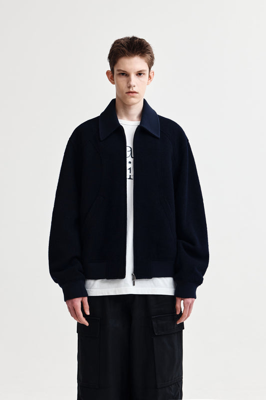 CURVED POINT WOOL JUMPER FOR MEN IN NAVY