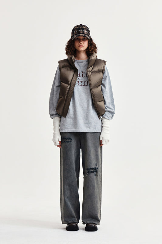 BACK LOGO WIDE DENIM PANTS IN SMOKE BLUE