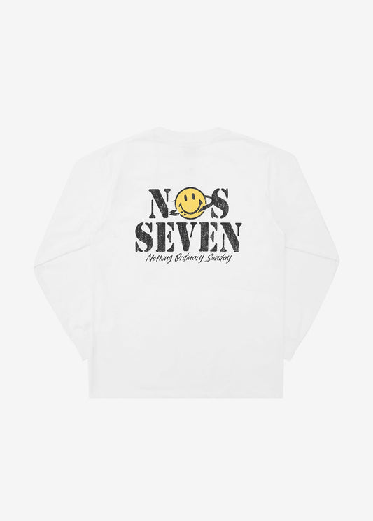 Slant Smile Long Sleeve - White | NOS7