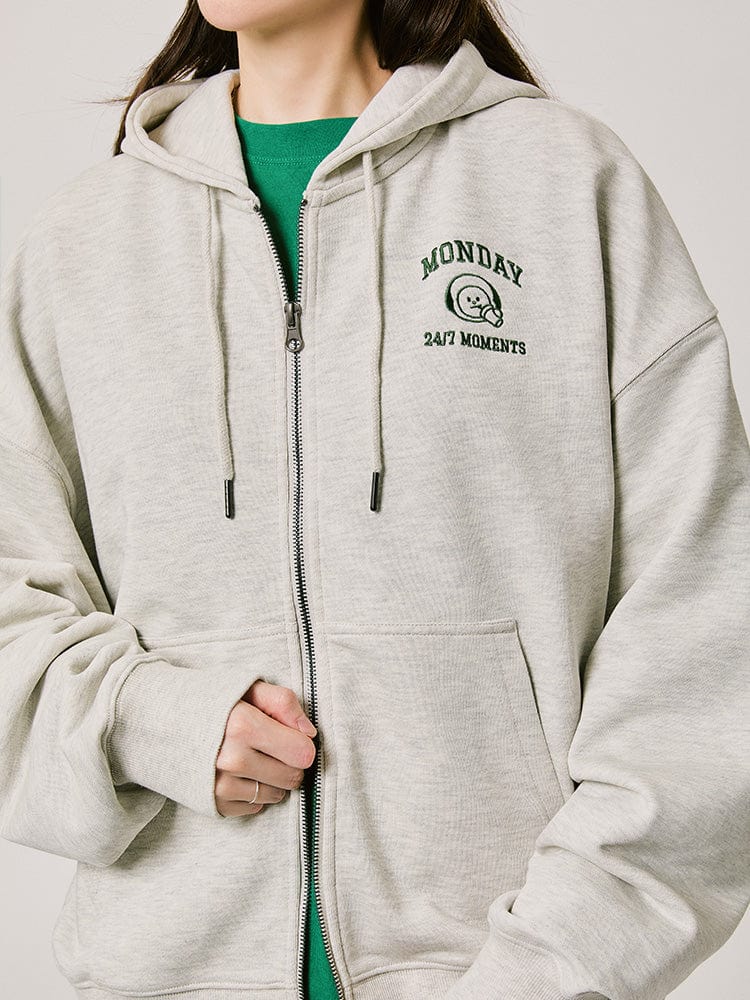 BT21 CHIMMY BASIC HOODY Zip Up 2024 F/W (Melange Oatmeal)