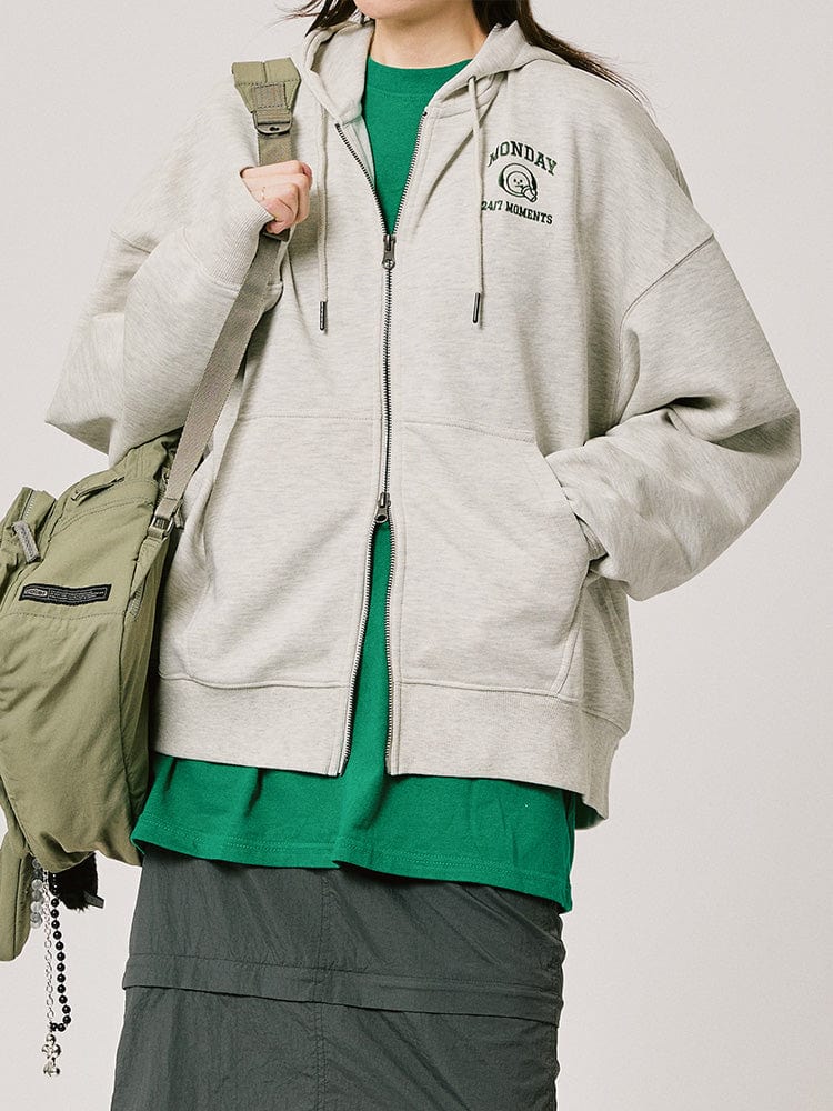 BT21 CHIMMY BASIC HOODY Zip Up 2024 F/W (Melange Oatmeal)