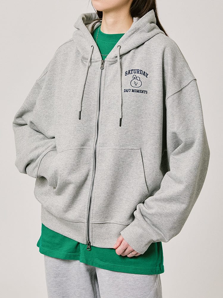BT21 COOKY BASIC HOODY Zip Up 2024 F/W (Melange Oatmeal)