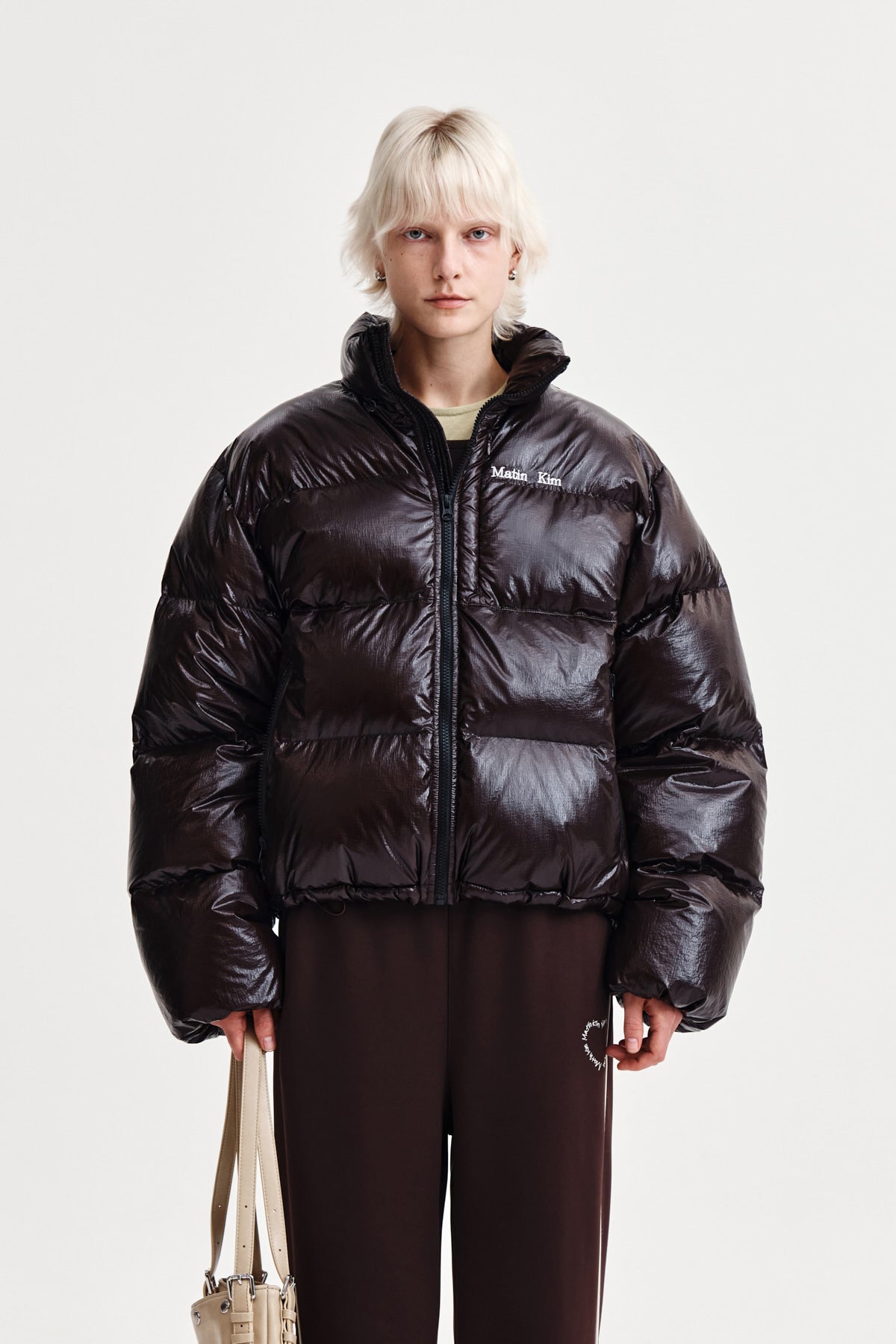SMALL LOGO VOLUME DOWN JUMPER FOR WOMEN IN DARK BROWN