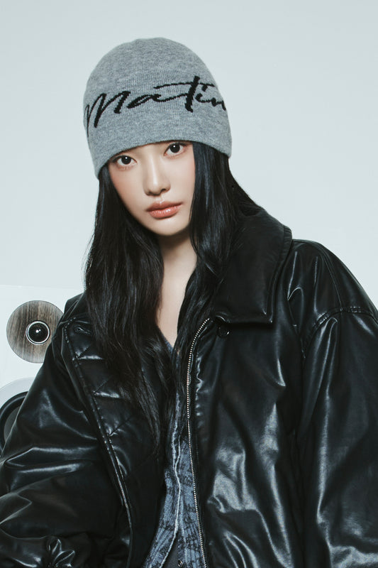 MATIN LOGO SCRIPT BEANIE IN GREY