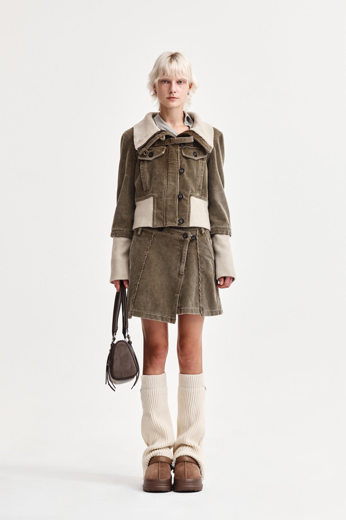 WASHED CORDUROY WRAP SKIRT IN KHAKI