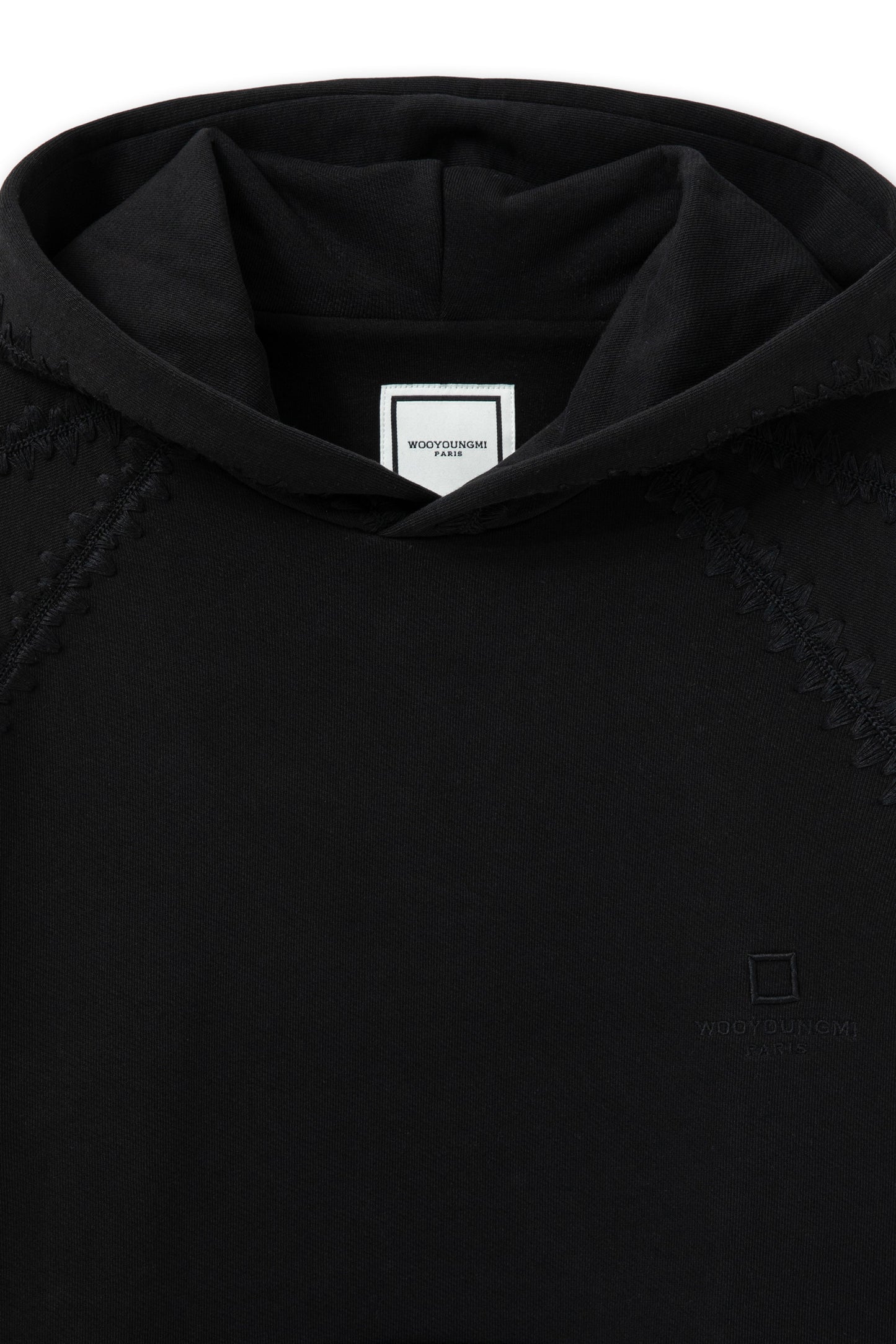 ★[ZEROBASEONE Ricky Worn] 【WOOYOUNGMI】Black line embroidered hooded T-shirt