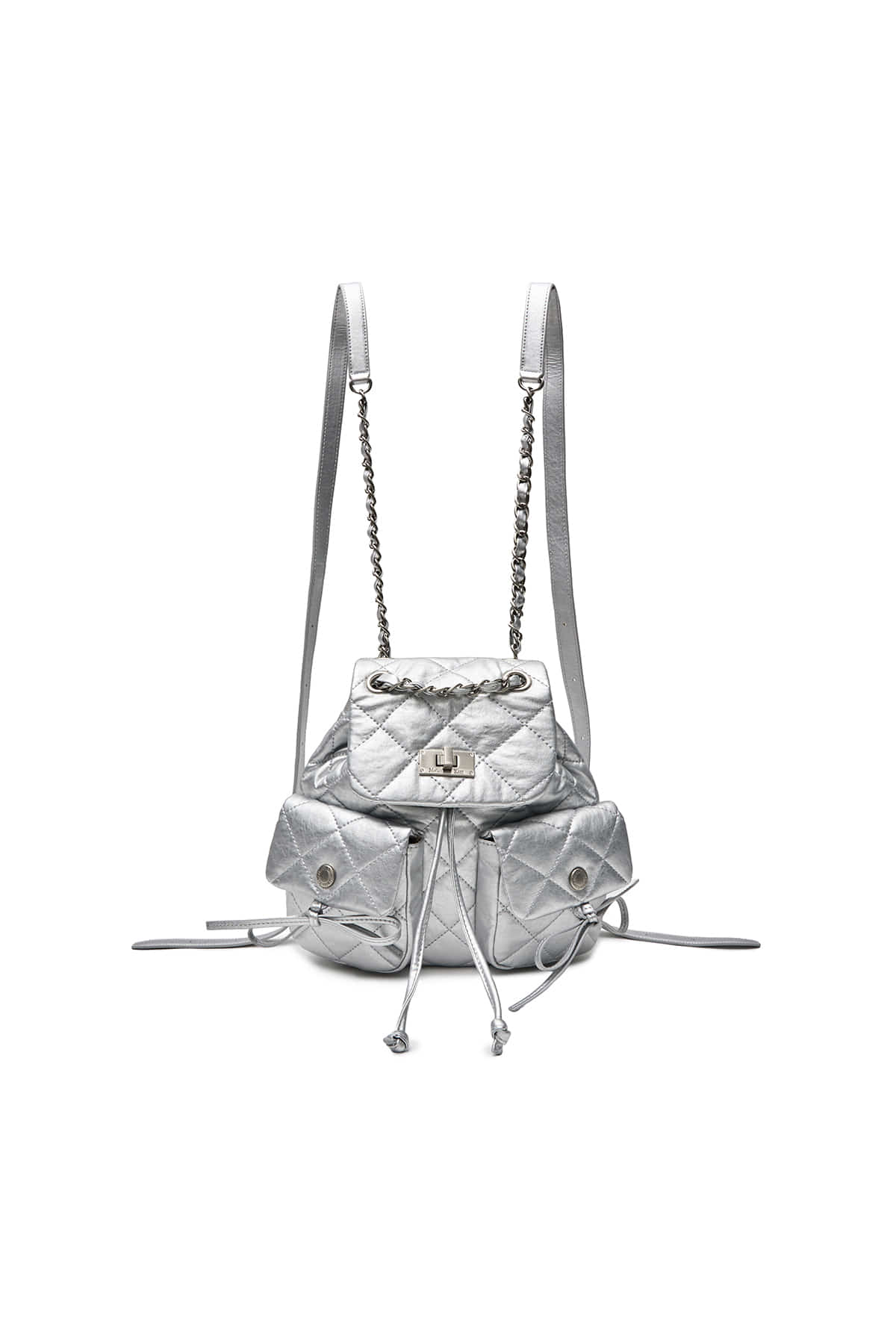 DOUBLE POCKET QUILTING MINI BACKPACK IN SILVER