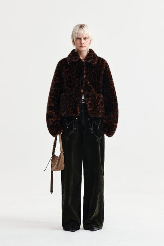 REVERSE VELVET WIDE DENIM PANTS IN KHAKI