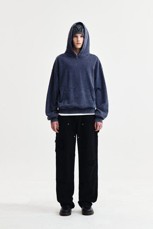 DISTRESSED DOUBLE KNEE WORK PANTS FOR MEN IN BLACK