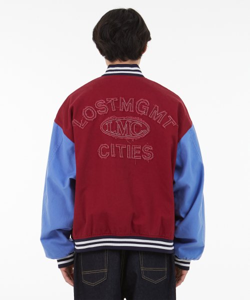 LMC OVAL WASHED BASEBALL JACKET burgundy