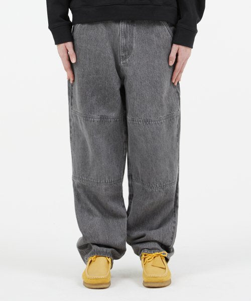 DOUBLE KNEE DENIM PANTS light gray