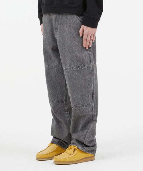 DOUBLE KNEE DENIM PANTS light gray