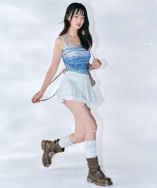 Graphic Ribbon Sleeveless Top [BLUE]