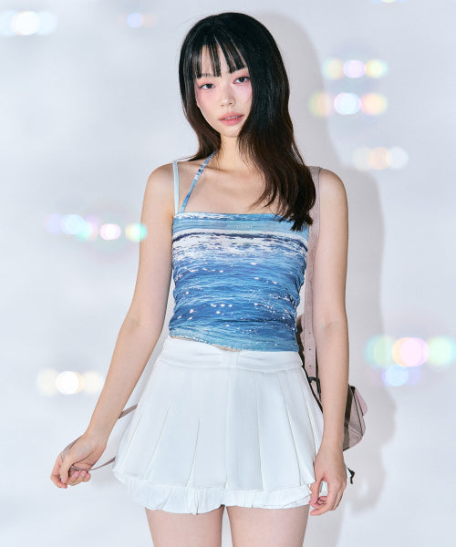 Graphic Ribbon Sleeveless Top [BLUE]