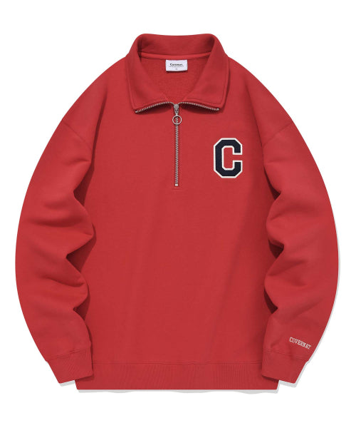 C Logo Half Zip-Up Sweatshirt Red
