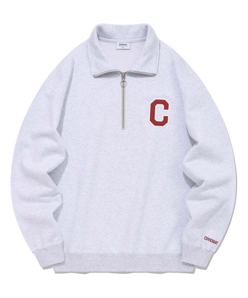 C Logo Half Zip-Up Sweatshirt Heather Gray