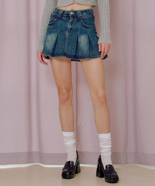 Nikita Denim Pleated Skirt Pants [DEEP DENIM]