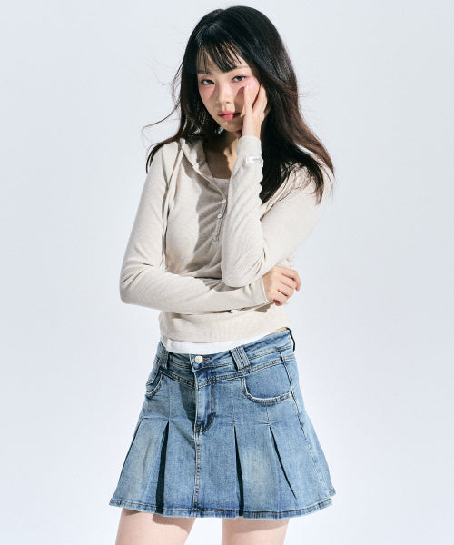Eva Burton Layered Knit Hoodie [OATMEAL]