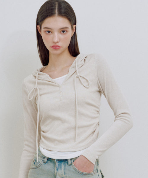 Eva Burton Layered Knit Hoodie [OATMEAL]