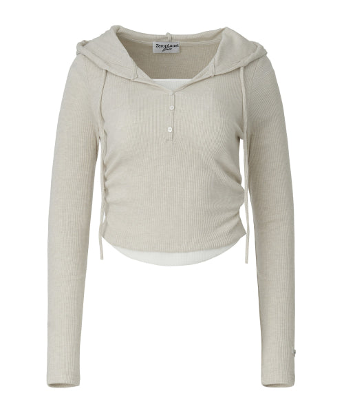 Eva Burton Layered Knit Hoodie [OATMEAL]