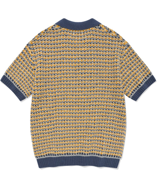 Multi-textured Collar Half Knitwear Navy