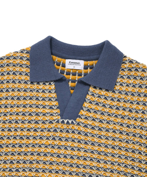 Multi-textured Collar Half Knitwear Navy