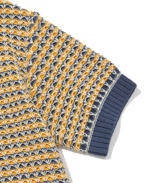 Multi-textured Collar Half Knitwear Navy