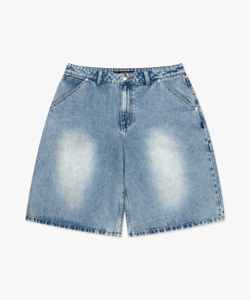 BRUSH WASHED DENIM CARPENTER SHORTS light blue