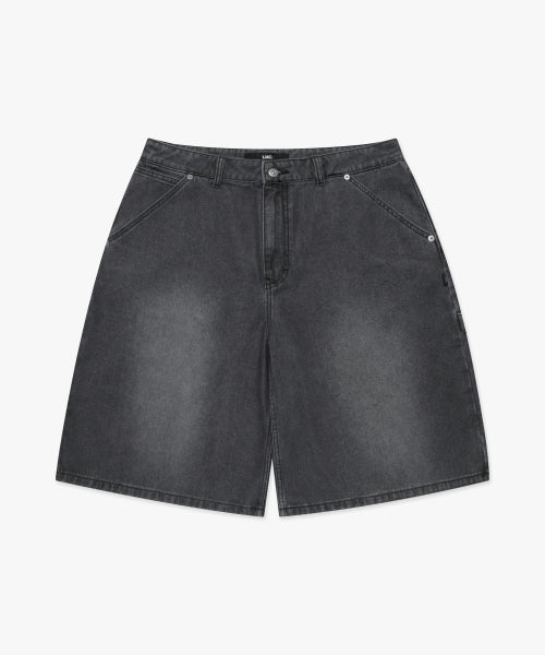 BRUSH WASHED DENIM CARPENTER SHORTS black