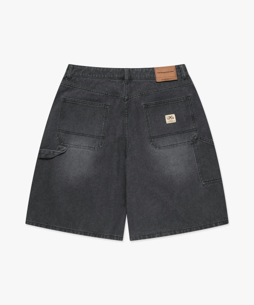 BRUSH WASHED DENIM CARPENTER SHORTS black