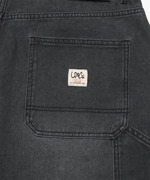 BRUSH WASHED DENIM CARPENTER SHORTS black