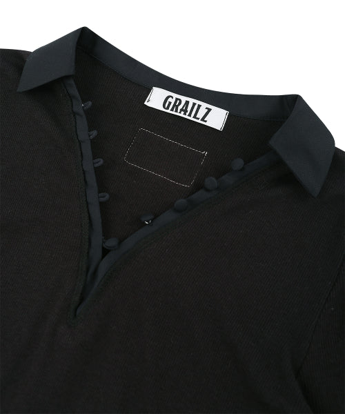BUTTON COLLAR KNIT LONGSLEEVE [BLACK]