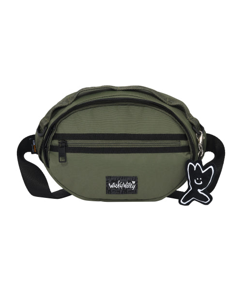 Corduroy webbing sling bag khaki