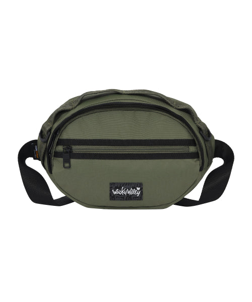 Corduroy webbing sling bag khaki