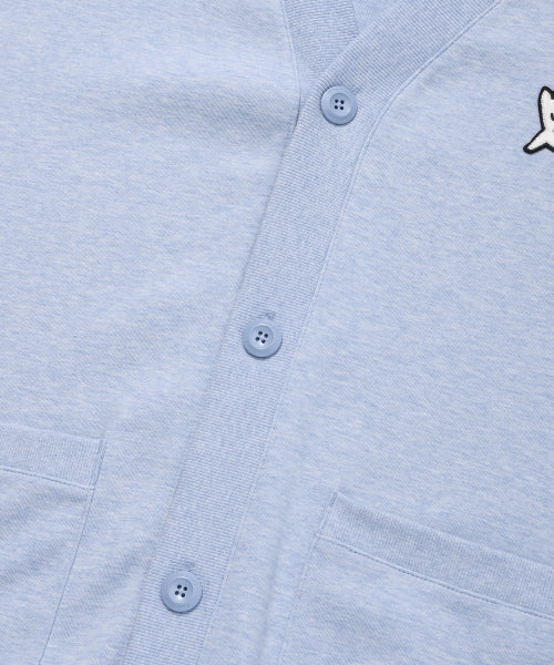 Jersey V-neck pocket cardigan blue