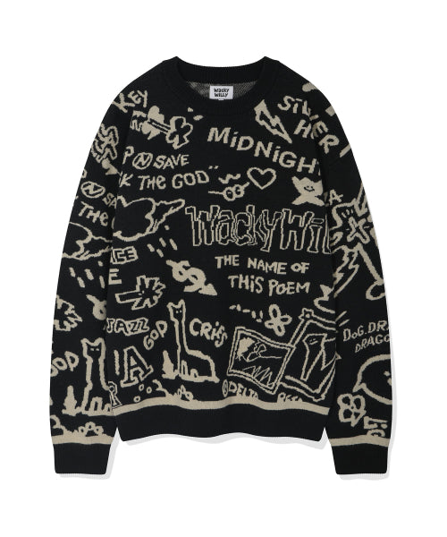 Graffiti Jacquard Pullover Black