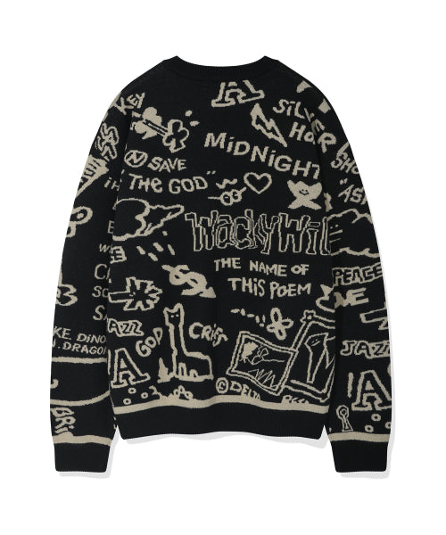 Graffiti Jacquard Pullover Black
