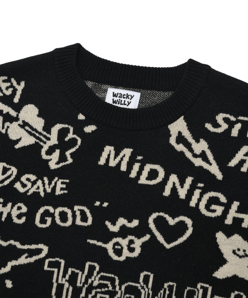 Graffiti Jacquard Pullover Black