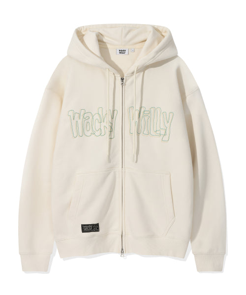 Applique Hooded Zip-Up Cream