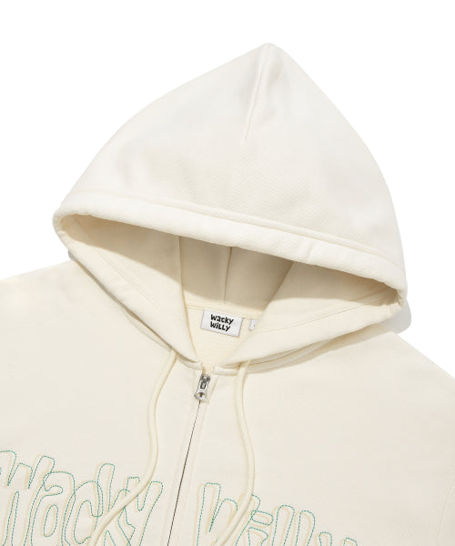 Applique Hooded Zip-Up Cream