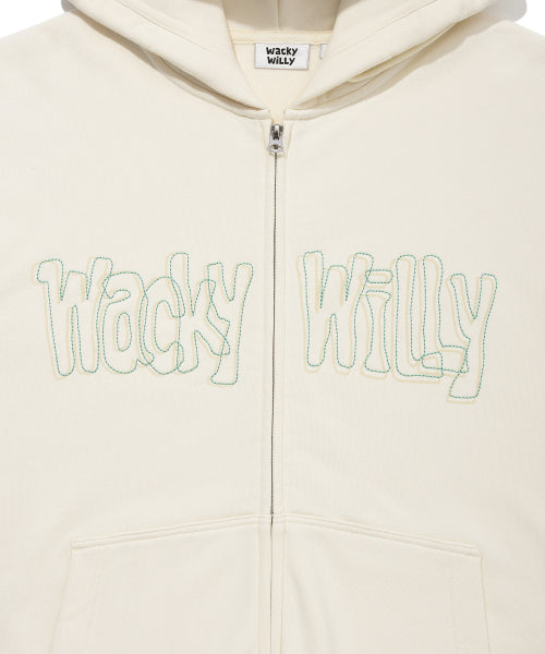 Applique Hooded Zip-Up Cream