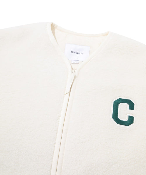 C LOGO COLLARLESS SHERPA JACKET