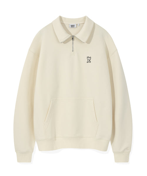 Basic Logo Wappen Half Zip-Up Cream