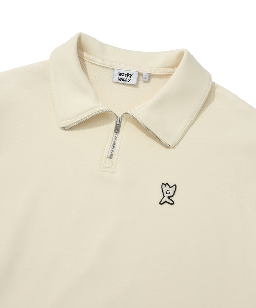 Basic Logo Wappen Half Zip-Up Cream