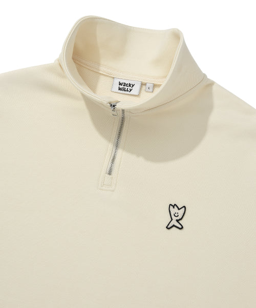 Basic Logo Wappen Half Zip-Up Cream