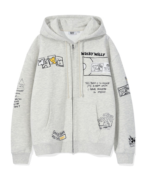 Graffiti Hooded Zip-Up Oatmeal