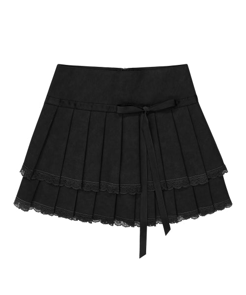 Clare Vegan Leather Pleated Skirt [BLACK]