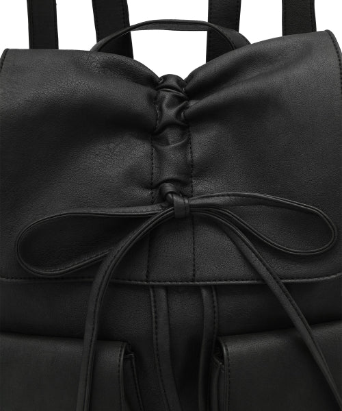 Vegan Leather Shirring Ribbon Backpack [BLACK]